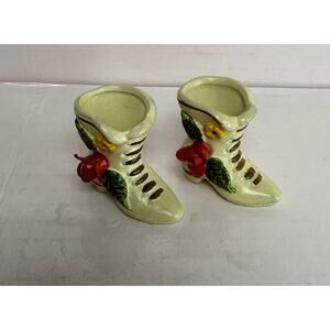 Vintage Ceramic Porcelain Ladies Boot with Red Flowers Decor tiny 2 in